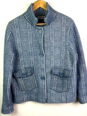 Jac Dale Light Blue Plaid Button-Front sweater size LP